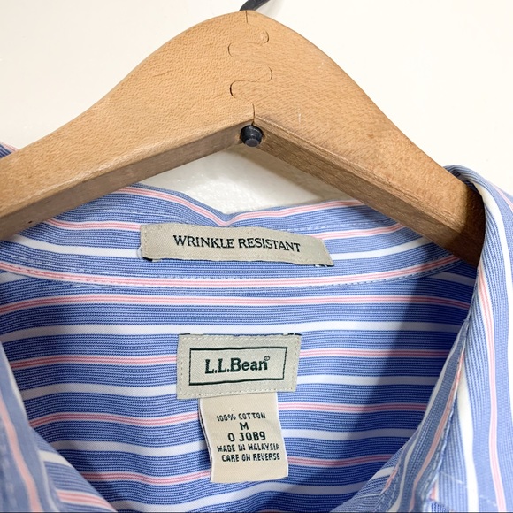 L.L. Bean Blue Stripe Wrinkle Resistant Cotton Button Down Blouse Medium M - Picture 4 of 8